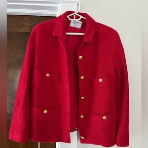 Vintage Chanel Boutique Red Tweed Jacket with Gold Buttons